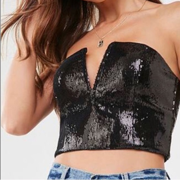 Forever 21 Tops - Black sequin bustier crop top